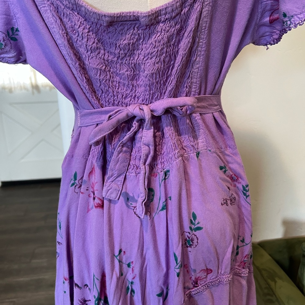 Fairycore Lavender Floral Lace-Up Midi Dress (adjustable waist) - Picture 6 of 7